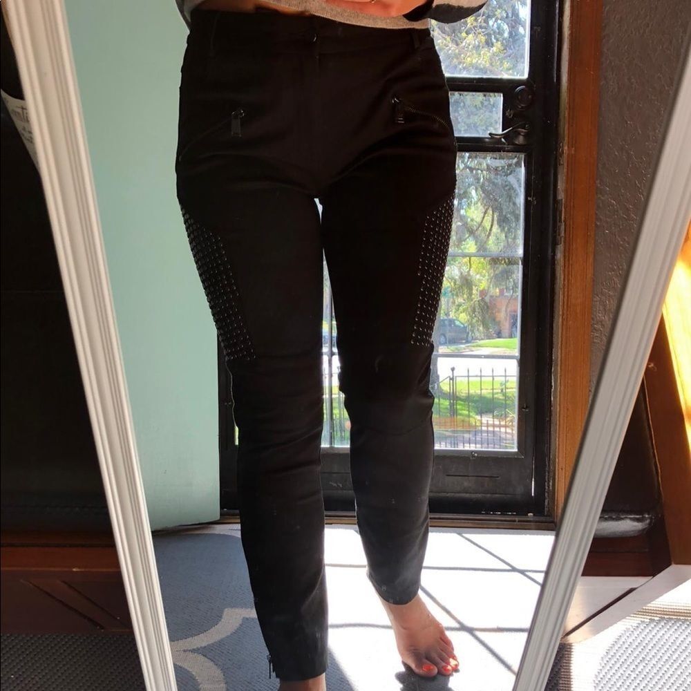 HAUTE HIPPIE Stud-Panel Skinny Moto Pants | Size M Black w metal detailing